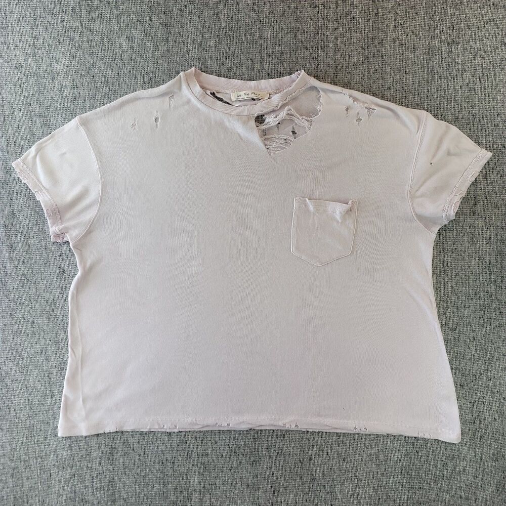 Free People We The Free Rubi Distressed Pocket Tee Pink Womens XS
